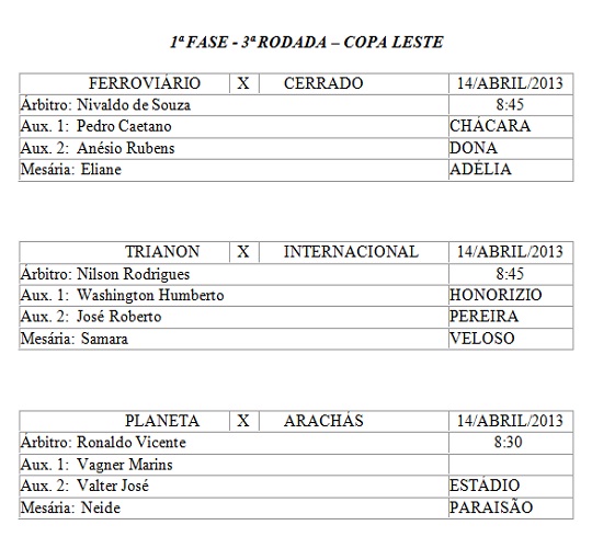 Arbitragem 3ª rodada Copa Leste